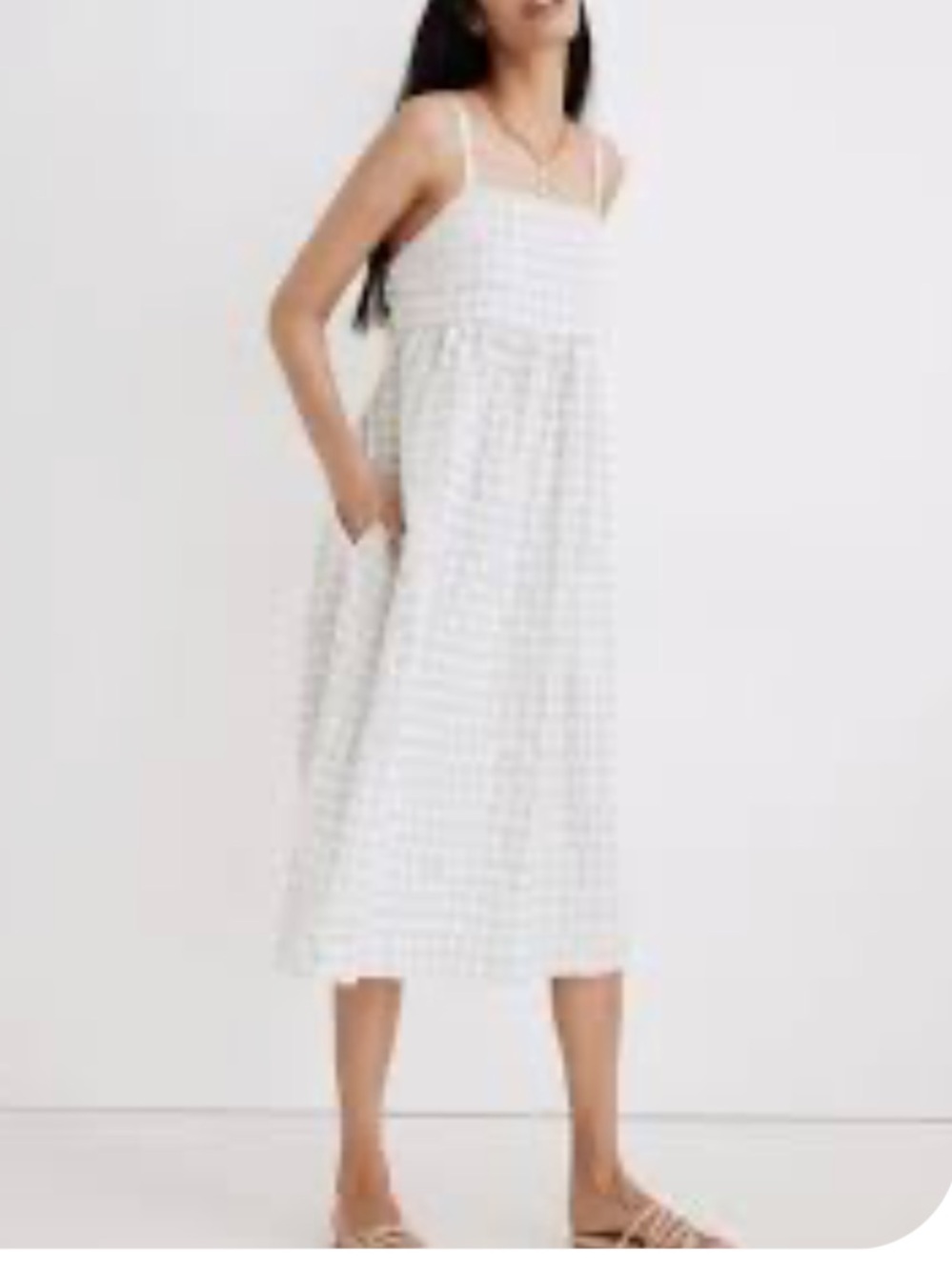 Madewell Summer Time White/Green Gingham Cami Midi Dress. Size Medium